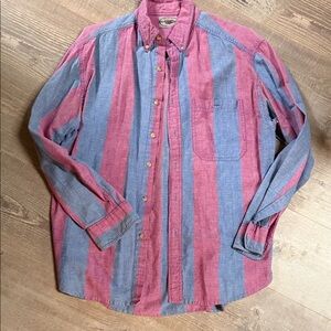 Vintage Couny Seat Striped Red and Blue Mens Chambray Shirt